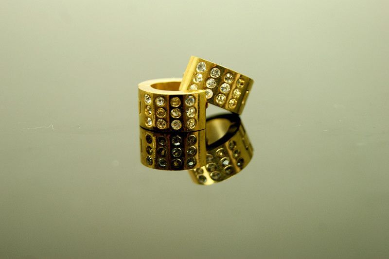 Mens Ladies Gold Surgical Steel Diamond Huggie Hoop Earrings