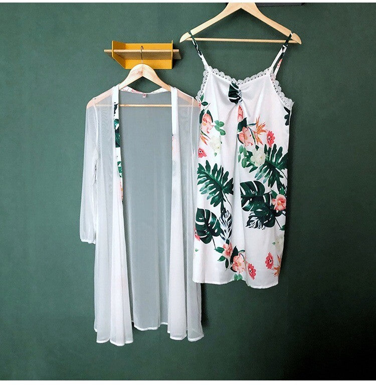 New Luxurious Ladies Womens Tropical Flower Nightdress and White Robe ladpj273