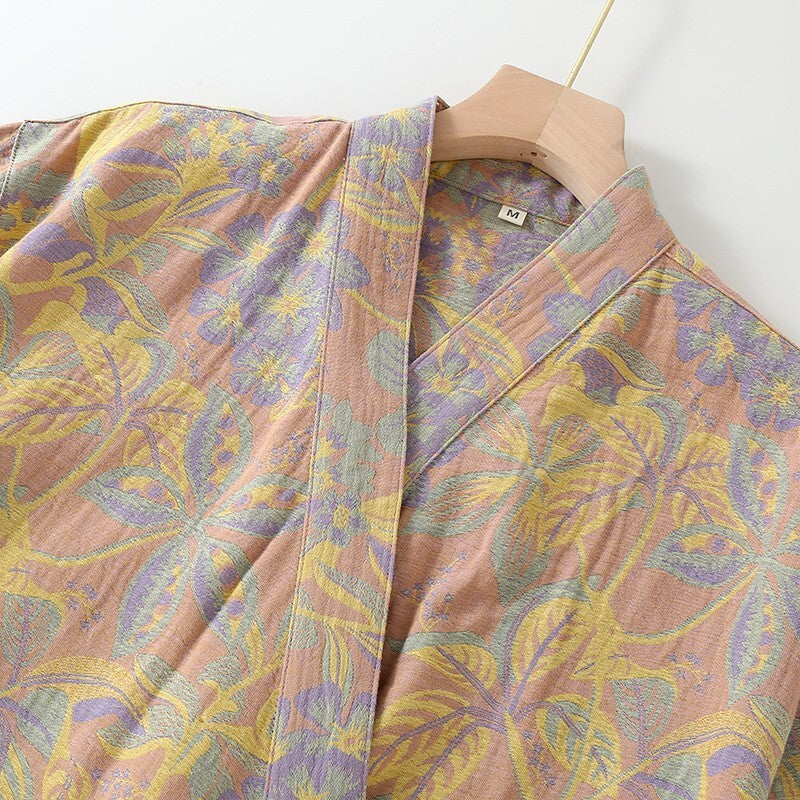 New Ladies Kimono-Style Cotton Dressing Gown – Floral Print Loungewear Robe