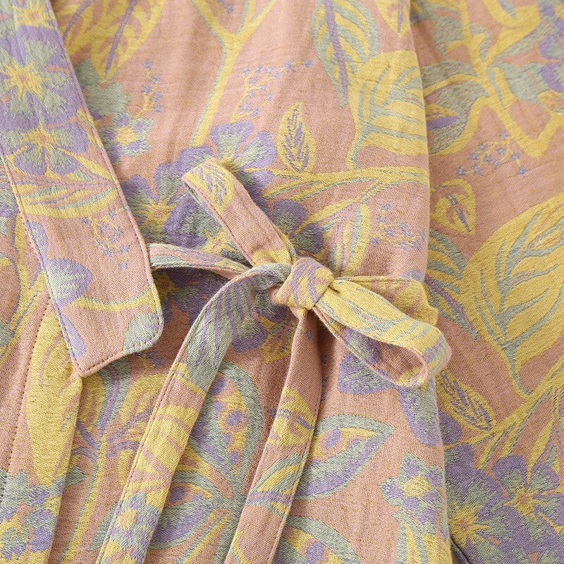 New Ladies Kimono-Style Cotton Dressing Gown – Floral Print Loungewear Robe