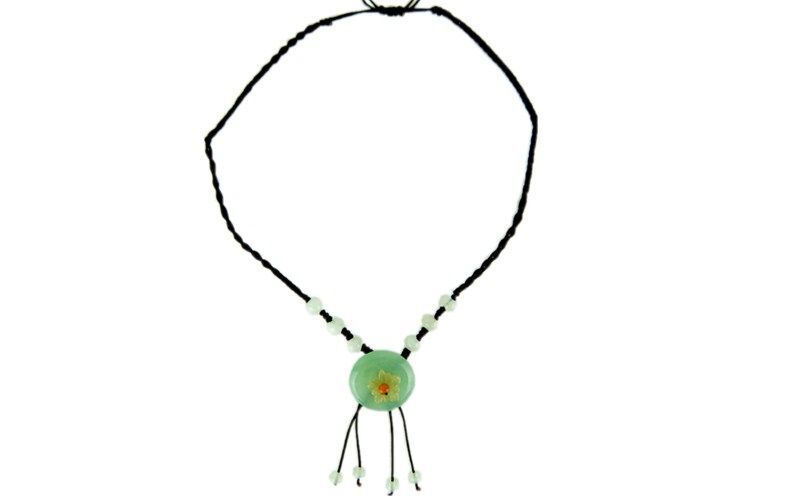 Handmade Ladies Oriental Chinese Floral Jade Adjustable Necklace jneck1