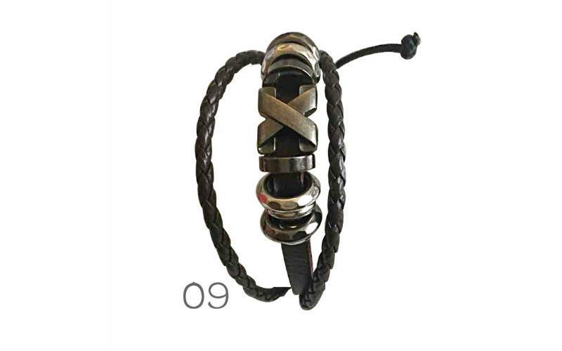 New Handmade Leather Metal Symbols Ethnic Tribal Hemp Surfer Bracelet Wristband