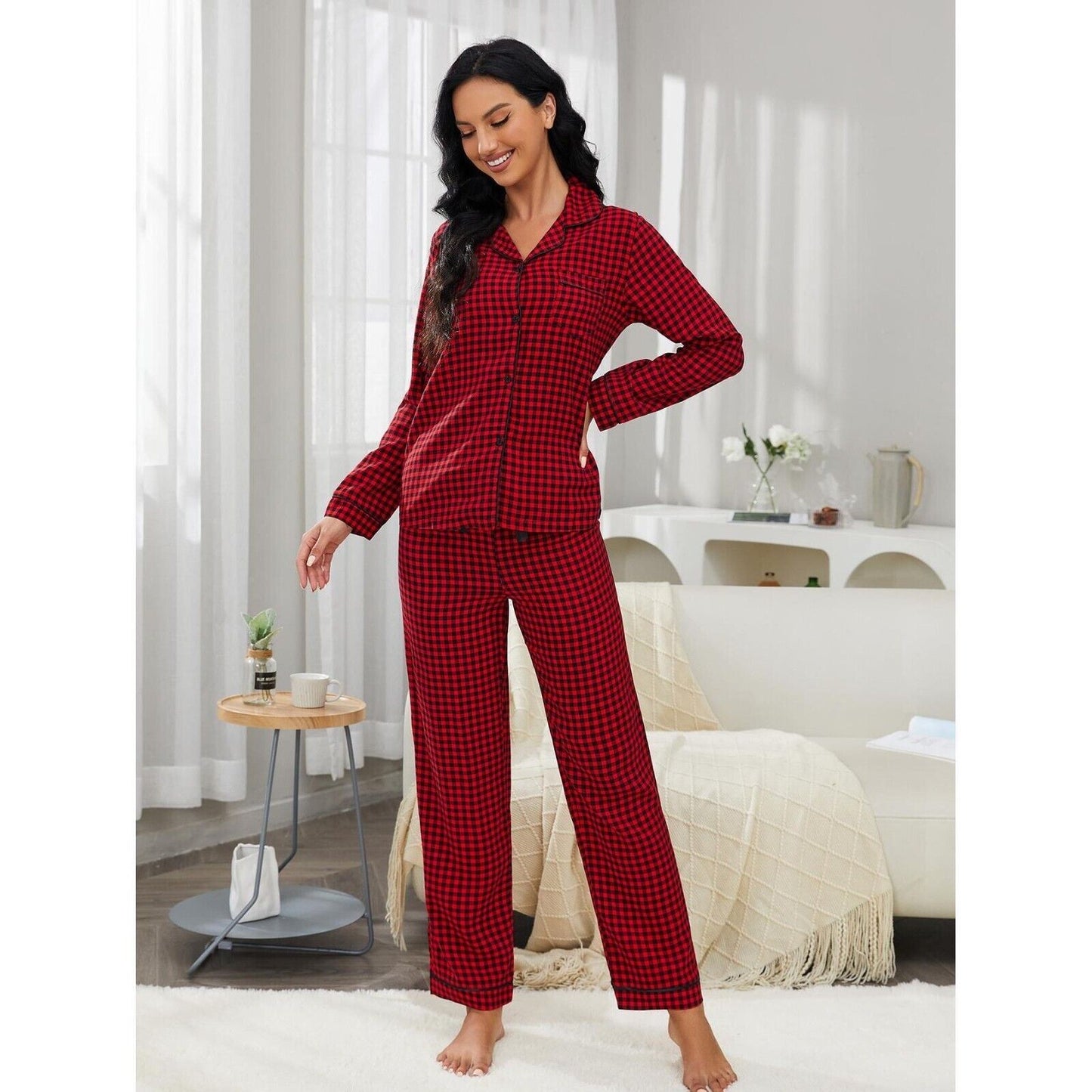 New Luxurious Red and Black Checked Ladies Pyjama Set for Cosy Evenings