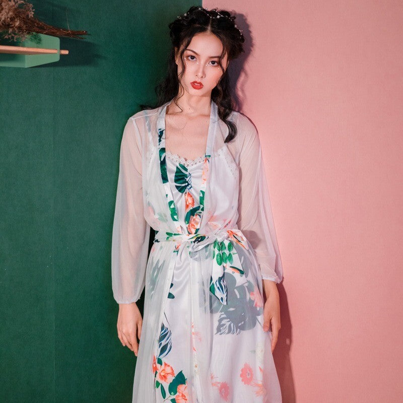 New Luxurious Ladies Womens Tropical Flower Nightdress and White Robe ladpj273