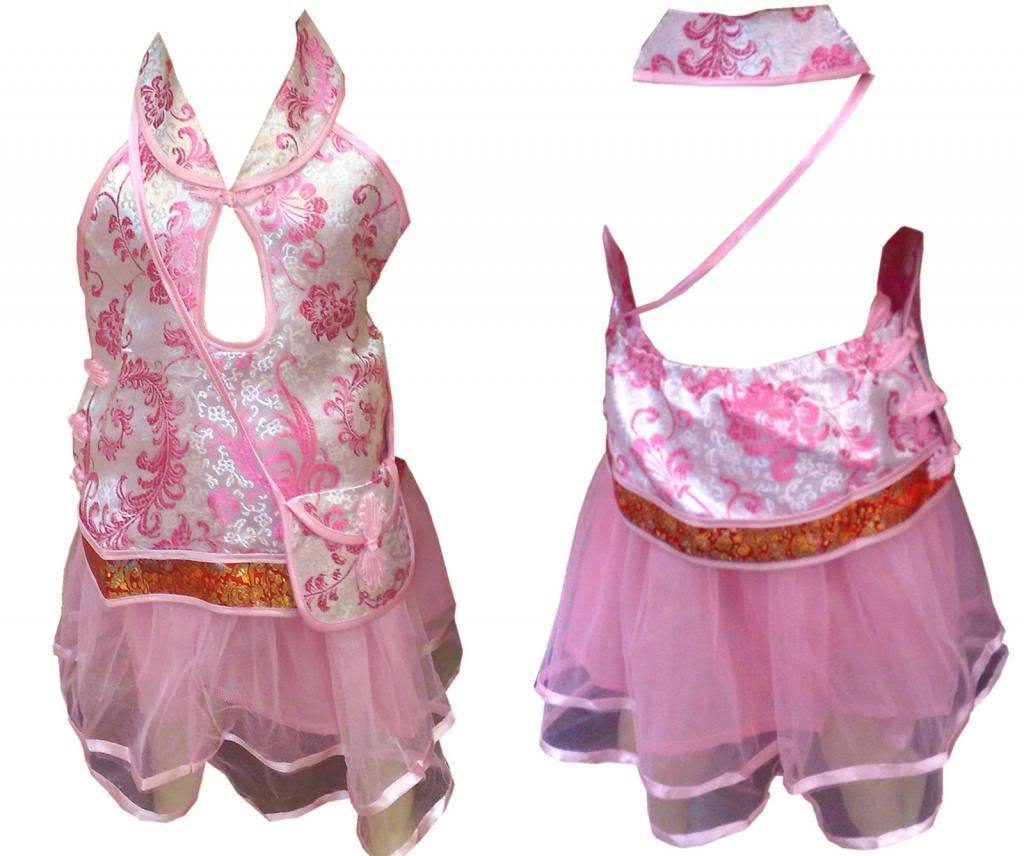 New Chinese Childrens Girls Pink Fancy Party Top and Tutu Skirt Set With Bag