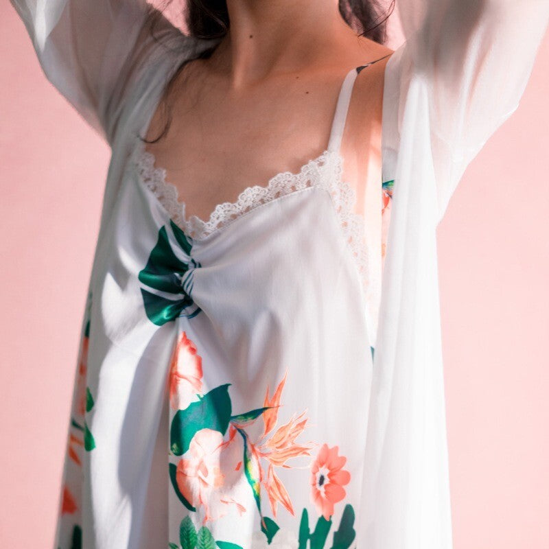 New Luxurious Ladies Womens Tropical Flower Nightdress and White Robe ladpj273