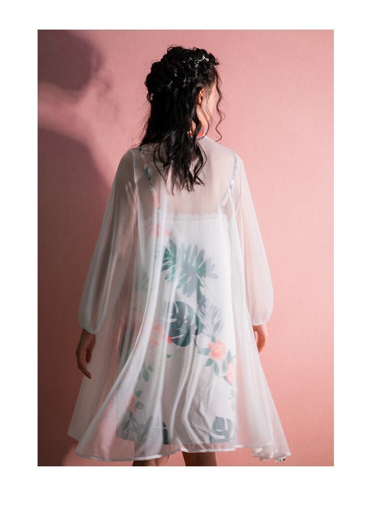 New Luxurious Ladies Womens Tropical Flower Nightdress and White Robe ladpj273