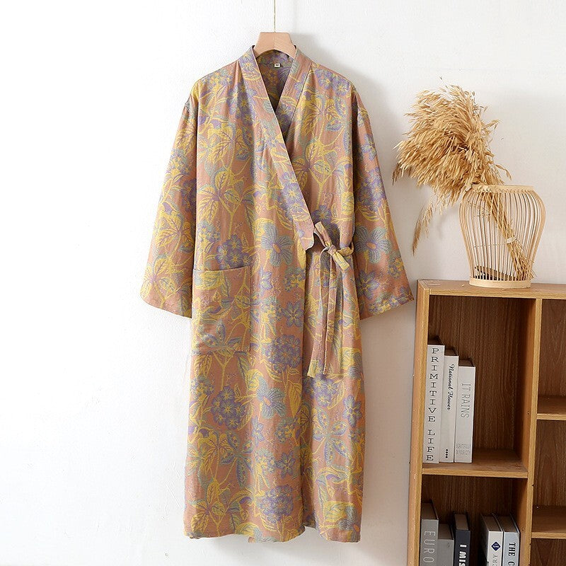 New Ladies Kimono-Style Cotton Dressing Gown – Floral Print Loungewear Robe