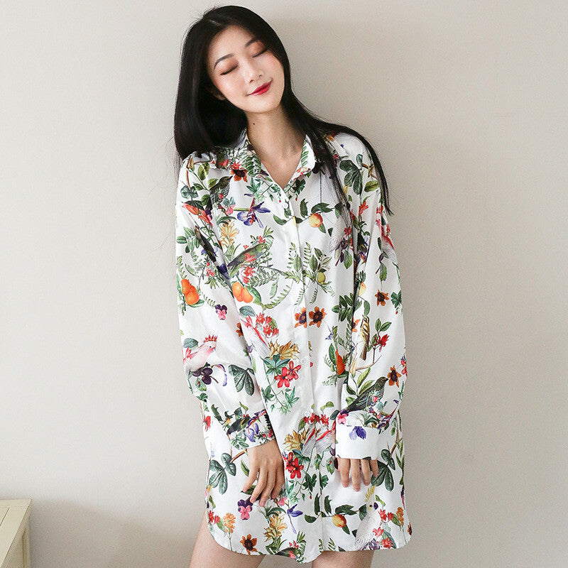 New Ladies Womens Spring Forest Birds Shirt Style Short Nightie Gown ladpj333