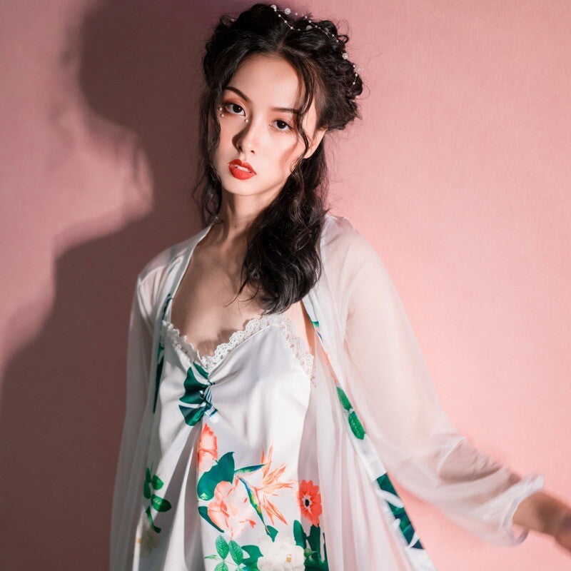 New Luxurious Ladies Womens Tropical Flower Nightdress and White Robe ladpj273
