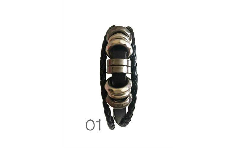New Handmade Leather Metal Symbols Ethnic Tribal Hemp Surfer Bracelet Wristband