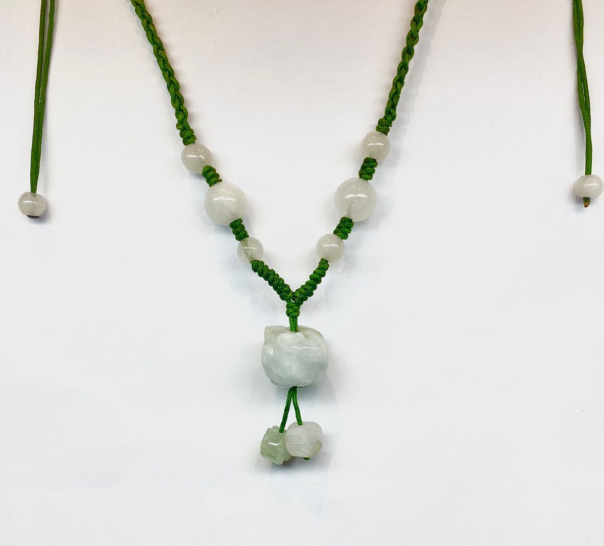 Handmade Ladies Oriental Chinese Cute Zodiac Piglet Jade Adjustable Necklace