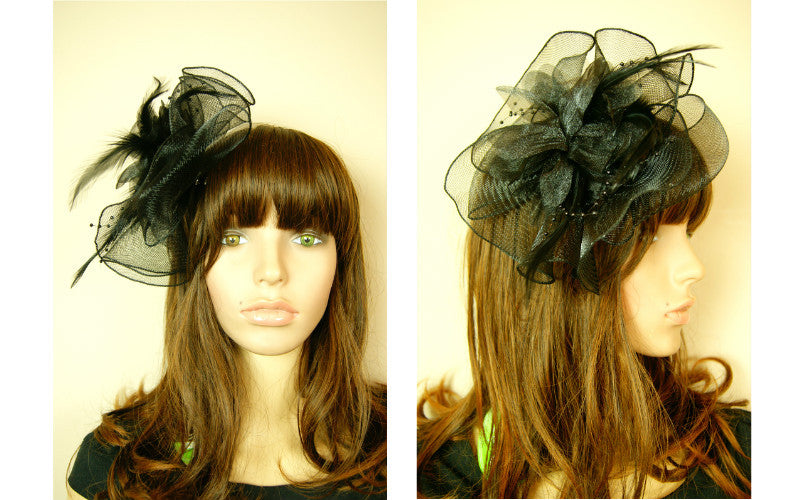 Black Flowers Ladies Womens Wedding Races Ascot Fascinator Hat Hair Clipper Veil
