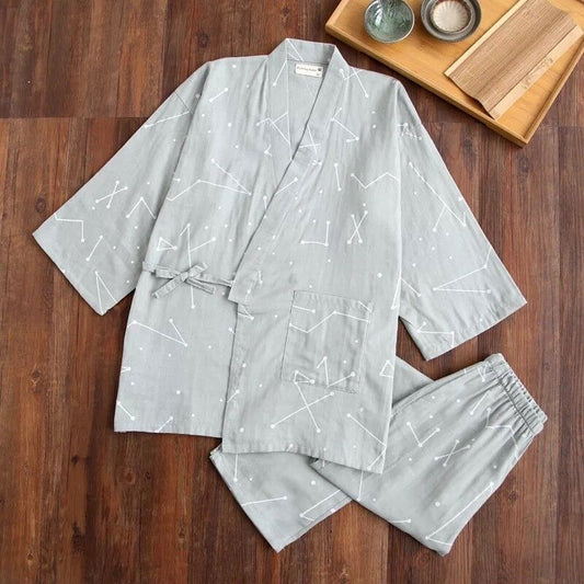 Chinese Japanese Mens Grey Constellation Lines Kung Fu Kimono Pyjamas menpjs35