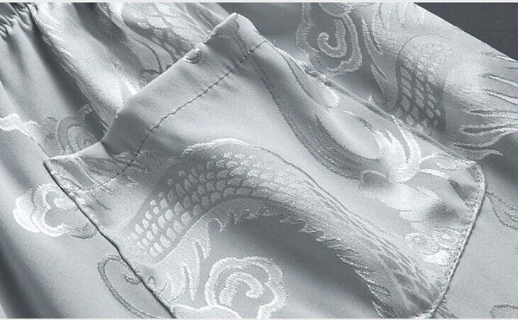 Chinese Oriental Mens Kung Fu Grey Satin Dragon Top Long Shirt & Match Trousers