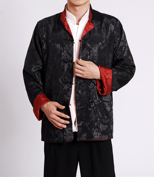 Double Sided Chinese Oriental Mens Kung Fu Satin Dragon Top Long Shirt cmssh