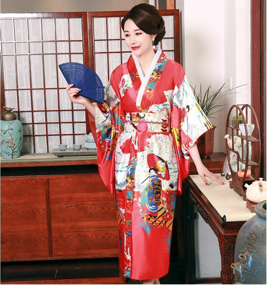 Japanese Oriental Elegant Spring Blossom Red Kimono Costume One Size kimono10
