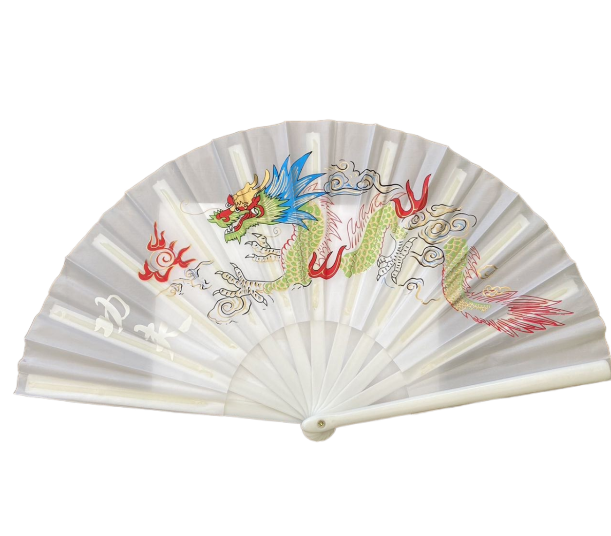 Chinese Japanese Oriental Dragon & Phoenix Kungfu White Material Hand Fan