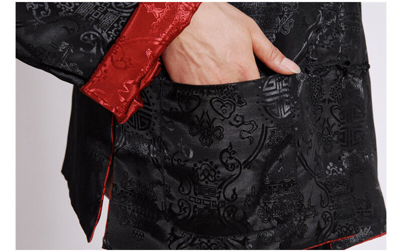 Double Sided Chinese Oriental Mens Kung Fu Satin Dragon Top Long Shirt cmssh