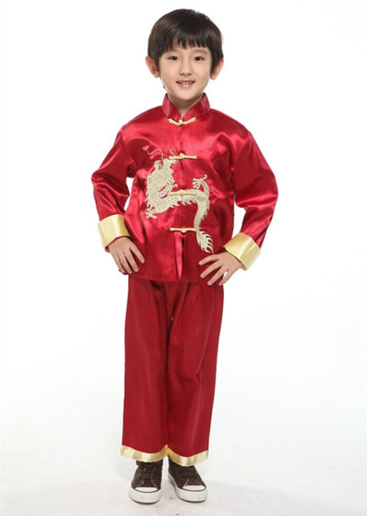 Chinese Japanese Oriental Childrens Boys Red Dragon Top Troushers Pyjamas Chboy2