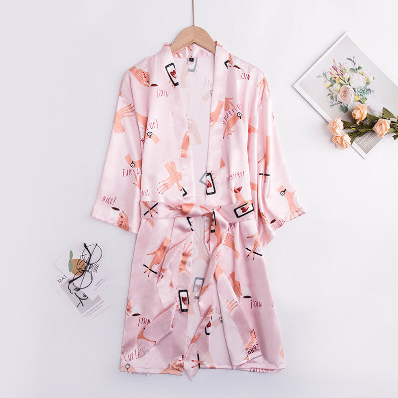New Ladies Womens Satin Hand Gestures Gown Dressing Gown Bath Robe ladpj303