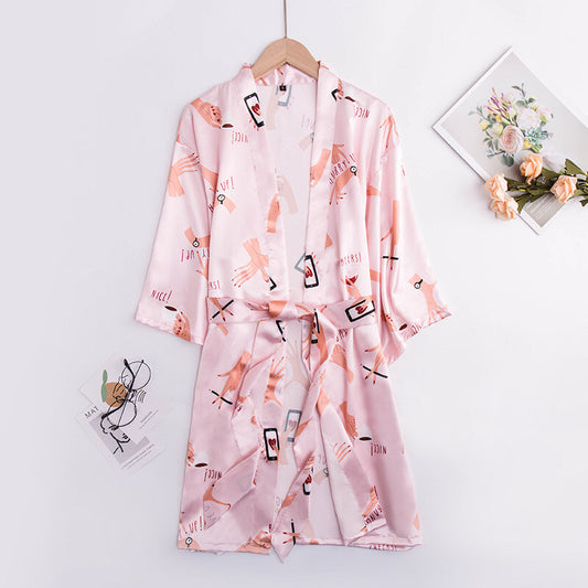 New Ladies Womens Satin Hand Gestures Gown Dressing Gown Bath Robe ladpj303