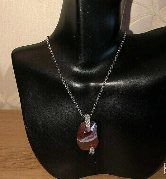 New Ladies Beautiful Gorgeous Silver With Gemstone Pendant Elegant Necklace