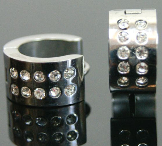 Mens Ladies Surgical Steel Diamond Huggie Hoop Earrings