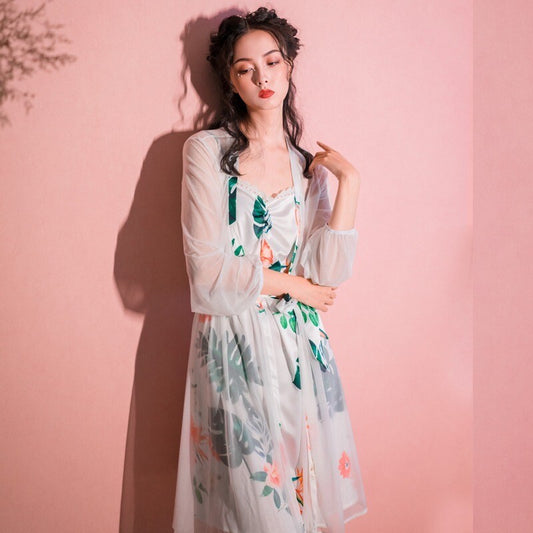 New Luxurious Ladies Womens Tropical Flower Nightdress and White Robe ladpj273