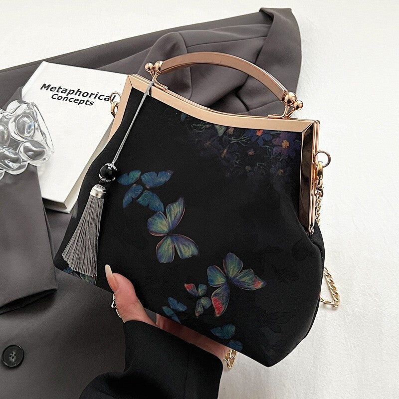 Elegant Chinese Style Handbag Handmade Xiangyun Silk Frame with Bamboo Print