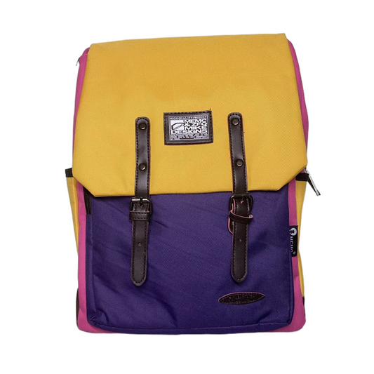 New Ladies Womens Yellow Purple Pink Leather Buckle Canvas Backpack Rucksack Bag