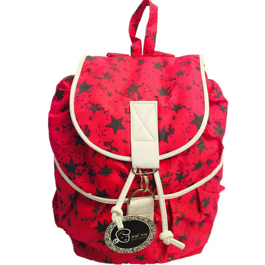 New Ladies Womens Girls Purple Pink Canvas Stars Pattern Backpack Rucksack Bag