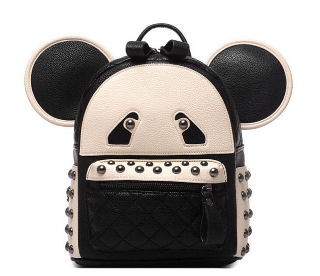 Ladies Panda-Shaped Leather Backpack Bag w/ Metal Studs & Adjustable Straps