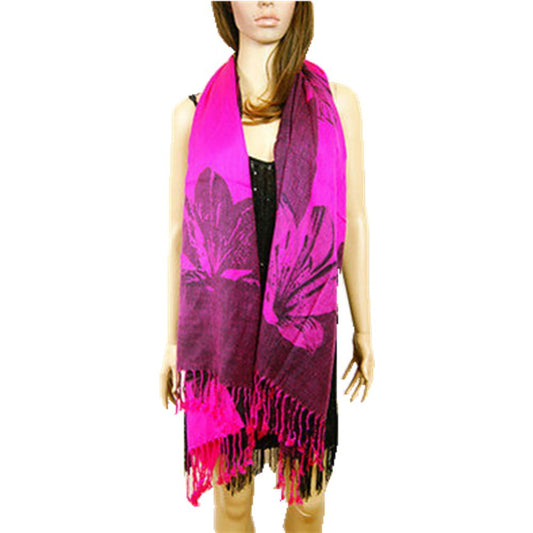 New 61" Designer Ladies Womens Soft Purple Pink Floral Patten Tassel Scarf Shawl