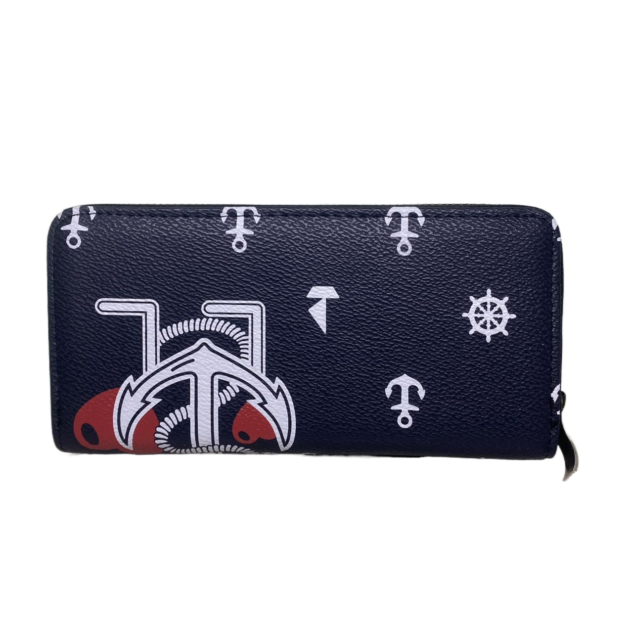 New Ladies Womens Black Faux Leather Anchor Prints Long Card Cash Coin Purse