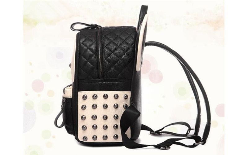 Ladies Panda-Shaped Leather Backpack Bag w/ Metal Studs & Adjustable Straps