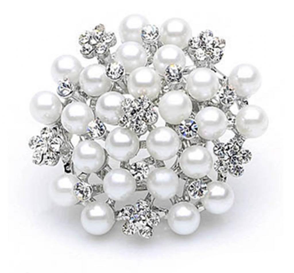 New Ladies Womens Large Silver Pearl Flower Diamante Brooch Pin