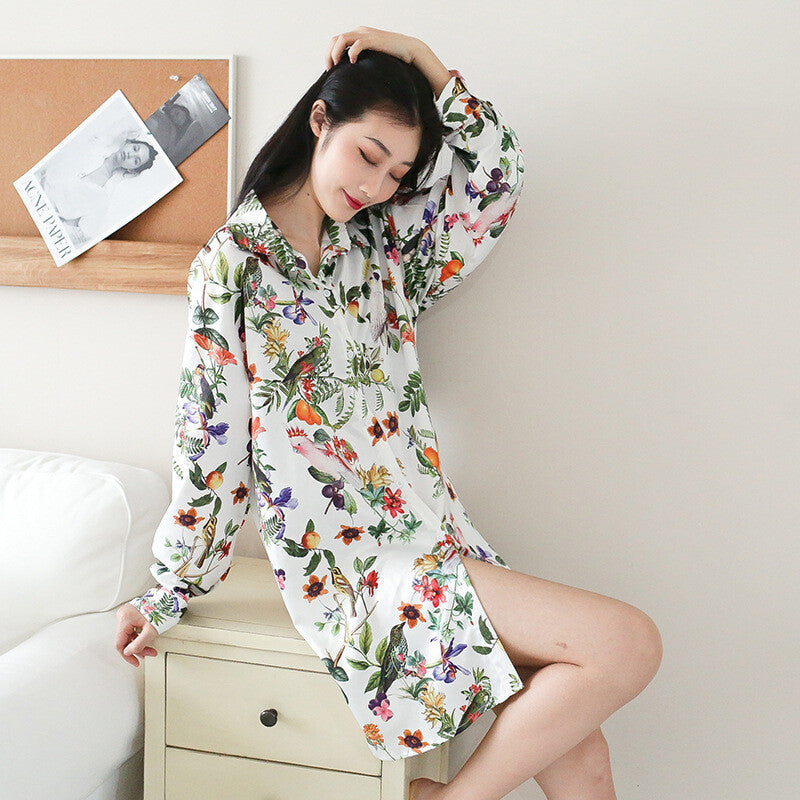 New Ladies Womens Spring Forest Birds Shirt Style Short Nightie Gown ladpj333