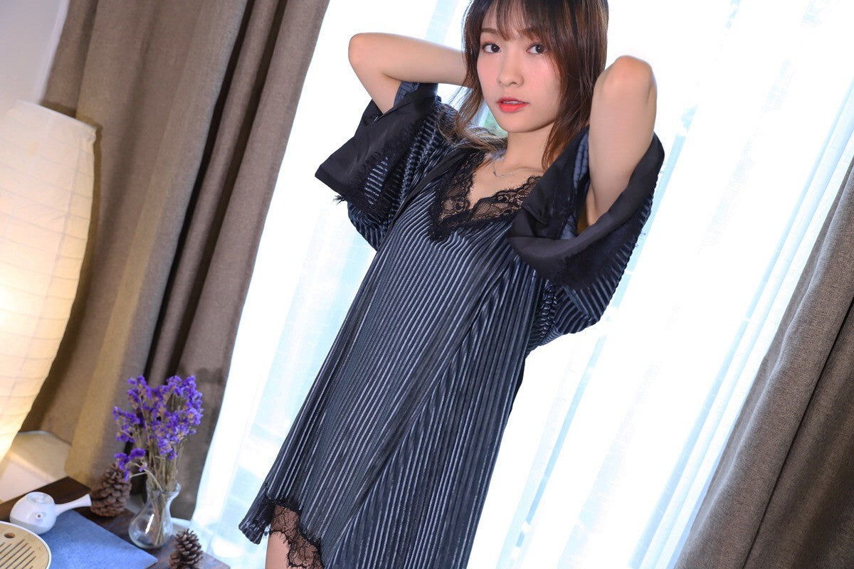 New Luxurious Velvet & Lace Ladies Womens Set of 2 Blue Kimono Nightie & Robe