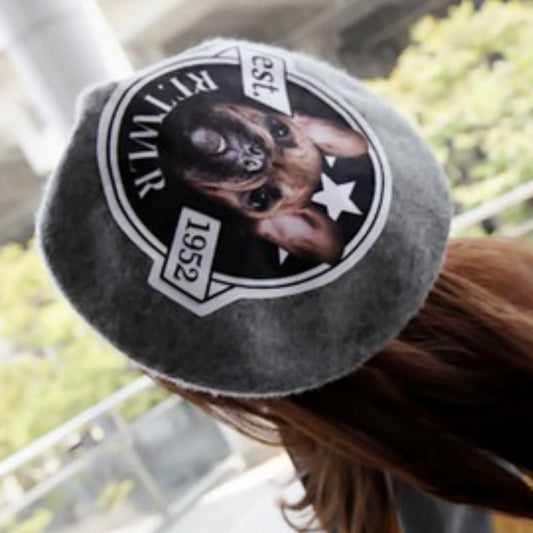 Brand New Designer Look Ladies Womens French Bulldog Grey Woolen Beret Hat Cap