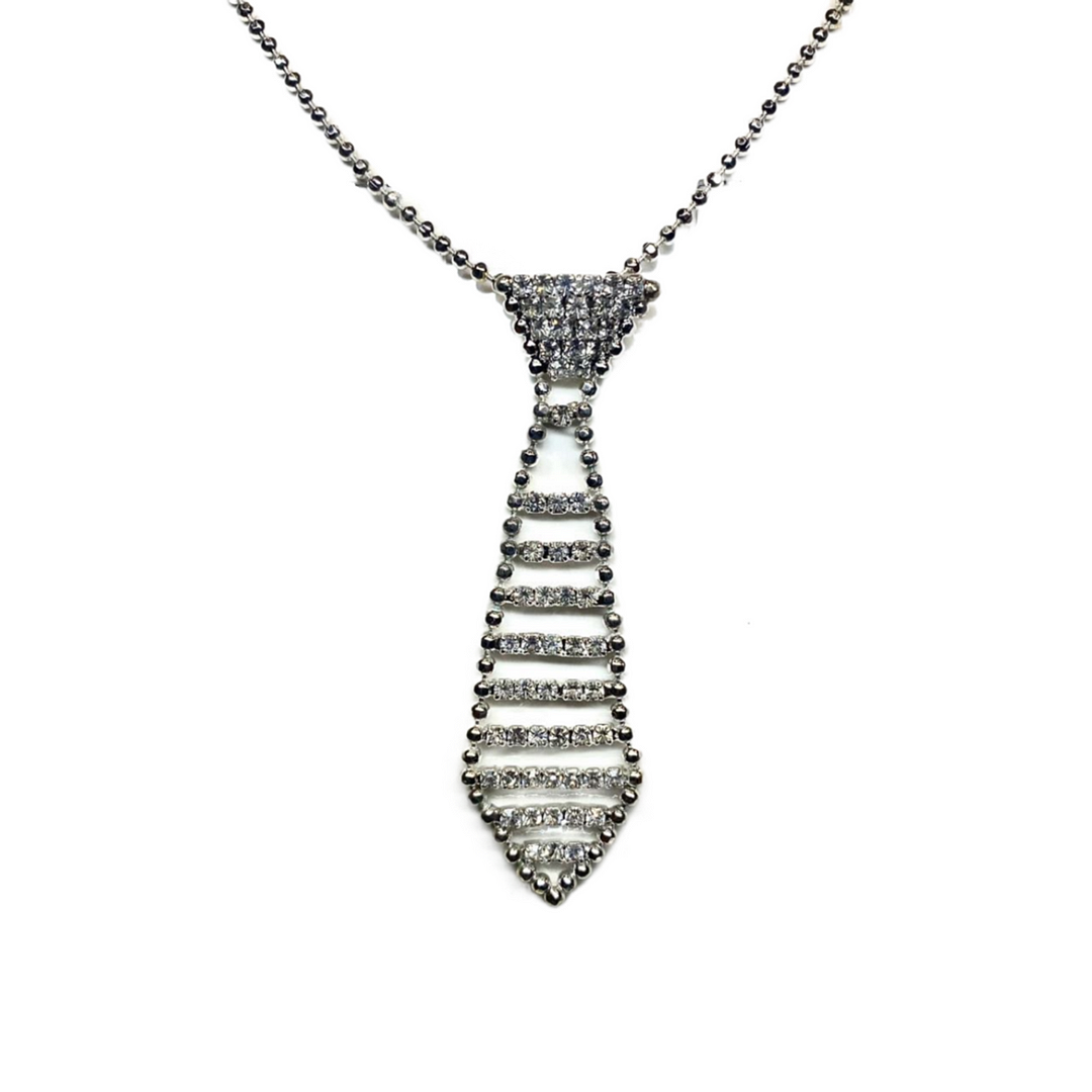 New Ladies Womens Beautiful Gorgeous Diamante Tie Shape Pendant Necklace Gift