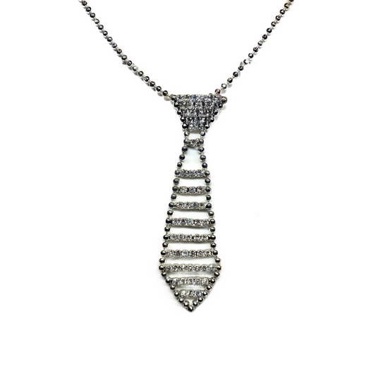 New Ladies Womens Beautiful Gorgeous Diamante Tie Shape Pendant Necklace Gift