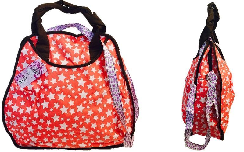 Multi-Purpose Ladies Womens Peach Canvas Stars Pattern Shoulder Handbag Bag