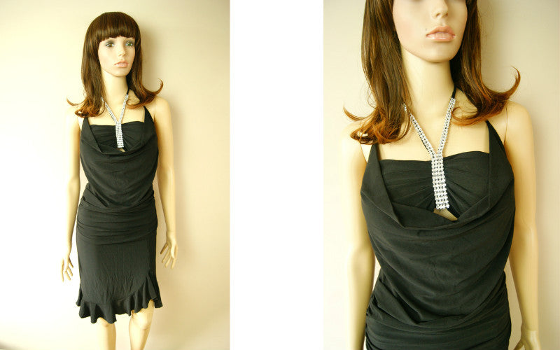 Club Queen Gorgeous Ladies Womens Black Diamond Studs Metallic Knee Length Dress