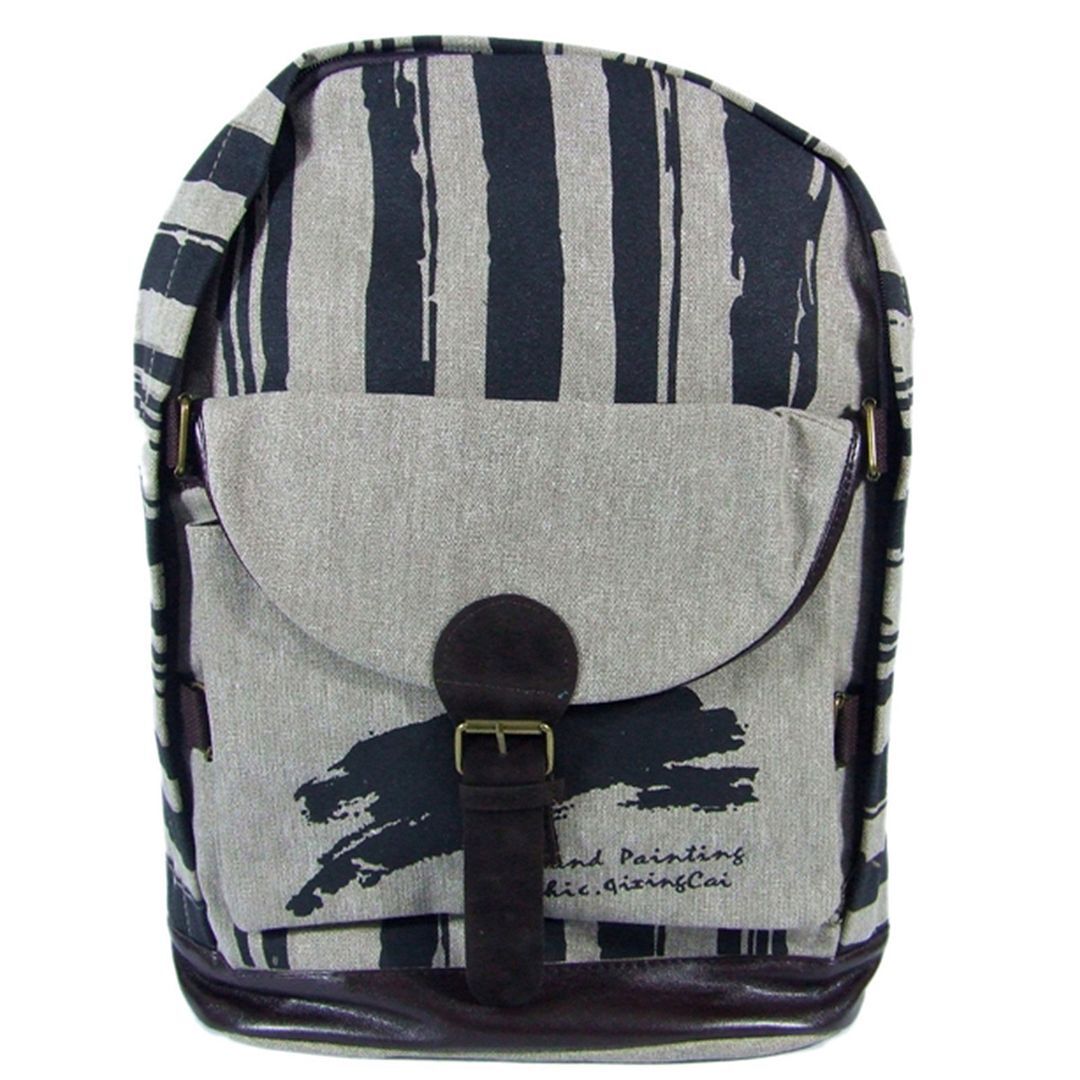 New Ladies Girls Grey with Black Straps Canvas Backpack Bag with Leather Trim