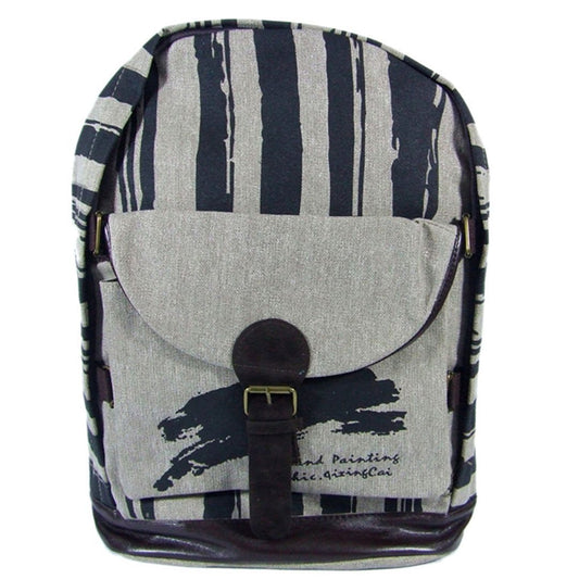 New Ladies Girls Grey with Black Straps Canvas Backpack Bag with Leather Trim