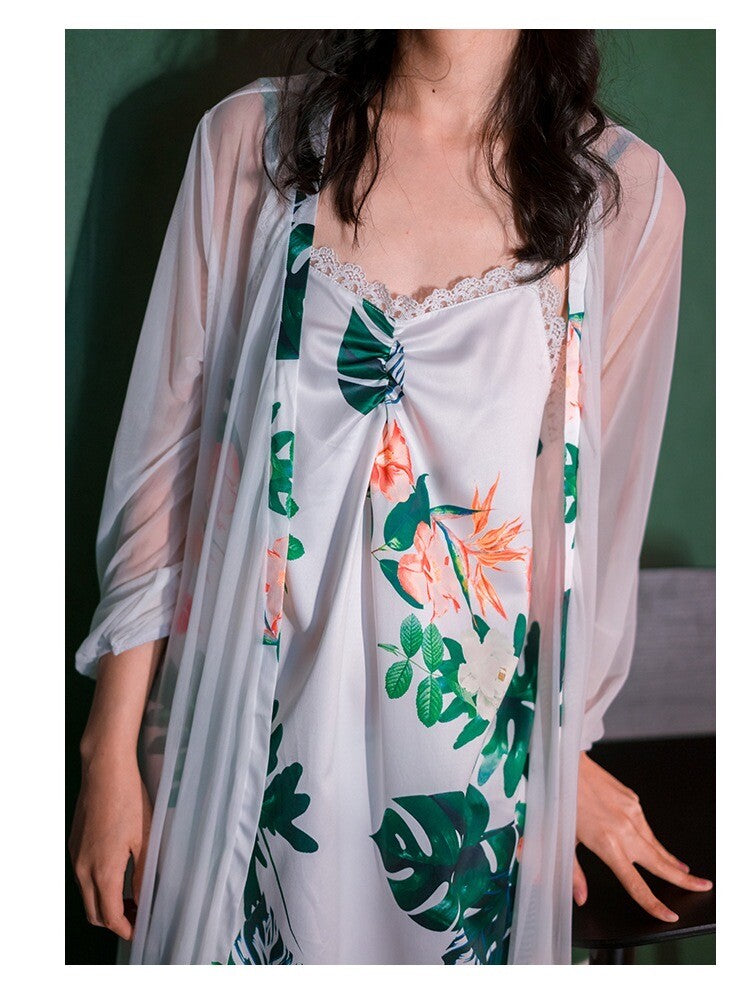 New Luxurious Ladies Womens Tropical Flower Nightdress and White Robe ladpj273