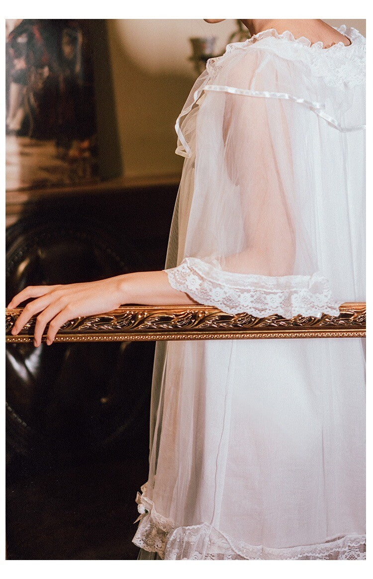 Ladies Royal White Neo Victorian Lace Knee Length Nightie Nightdress ladpj276