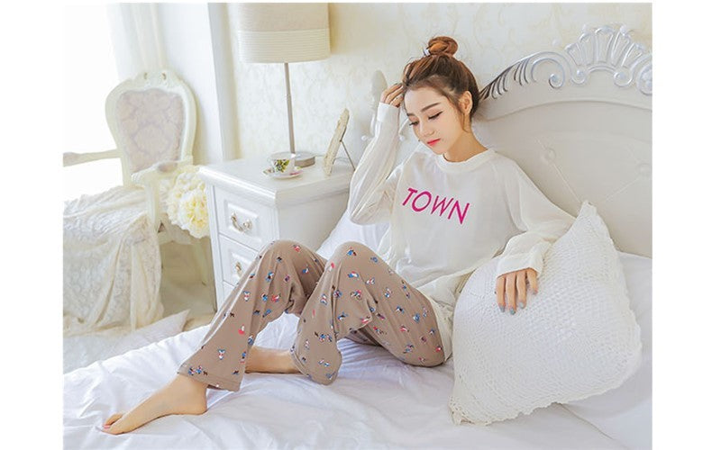 New Ladies Women Cute Town Girl White Top and Bottom Pyjamas Pajamas Set ladpj76