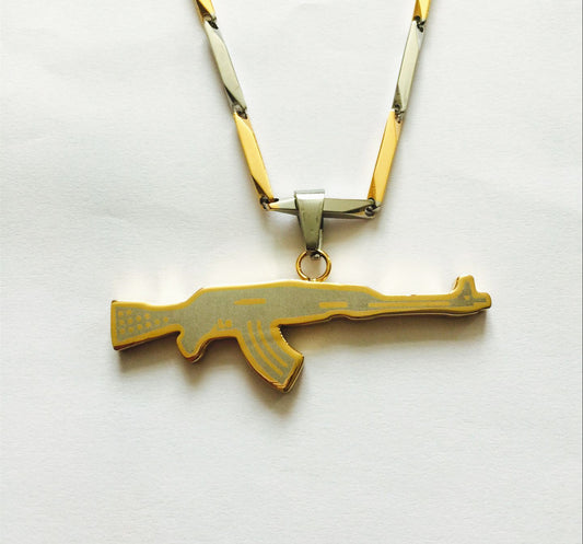 New Gun Shape Gold and Silver Stainless Steel Necklace Pendant ONLY